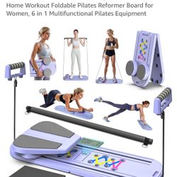 Pilates Board Pilates Reformer Set, Pilates Board for Home Workout Foldable Pilates Reformer Board for Women, 6 in 1 Multifunctional Pilates Equipment