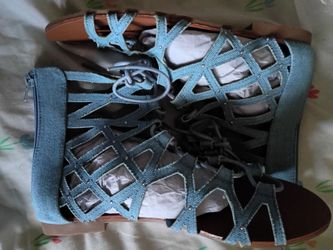 Denim Gladiator Lace-Up Sandals