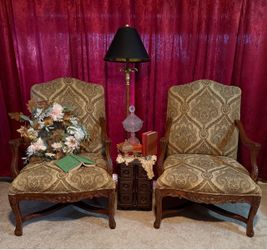 Pair of French Provincial Carved Wood Armchairs