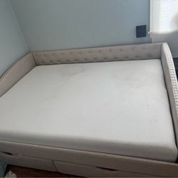 Queen Upholstered Daybed with 2 Storage Drawers + Full Zinus Memory Foam Mattress