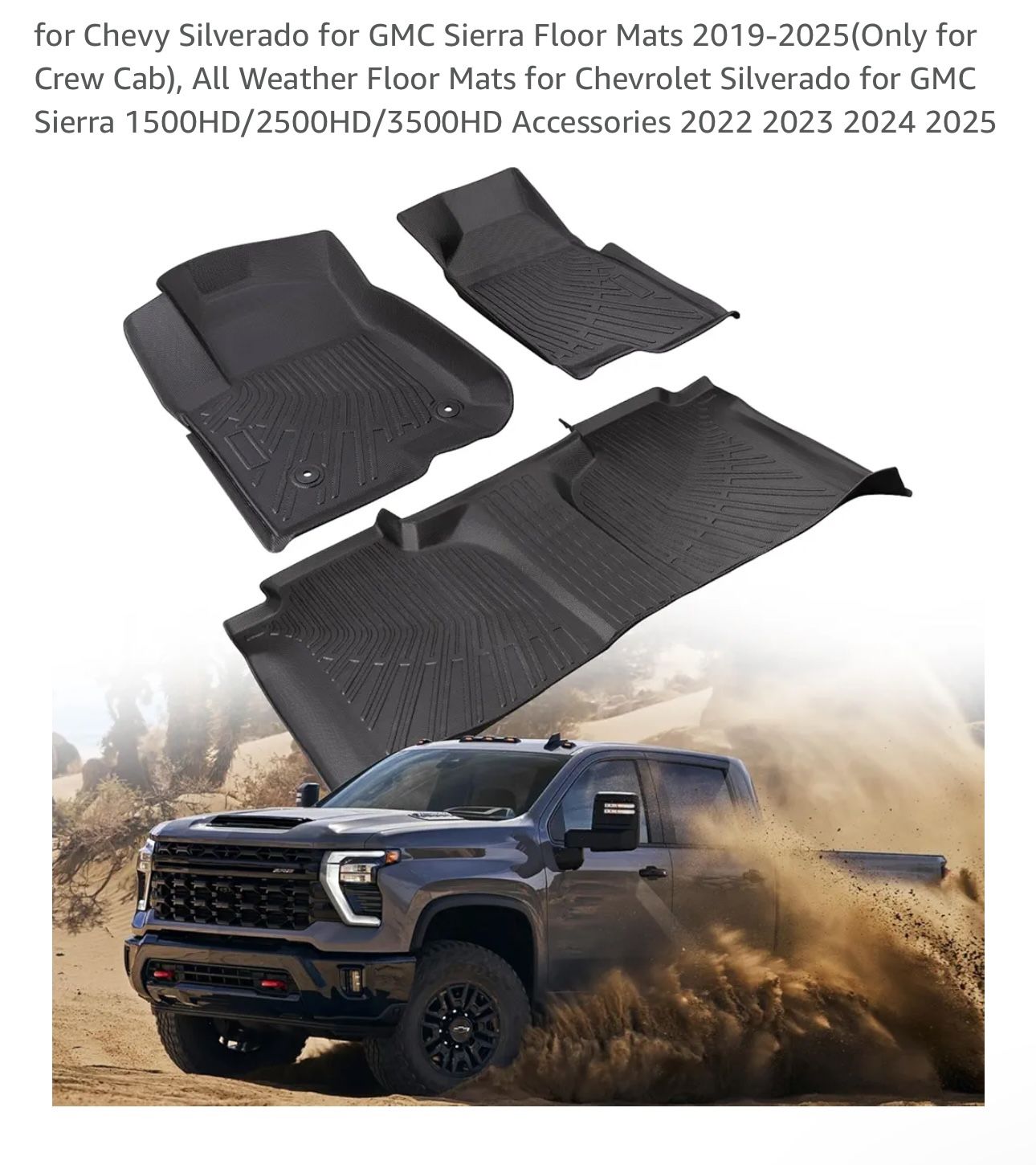 CreekT for Chevy Silverado for GMC Sierra Floor Mats 2019-2025(Only for Crew Cab), All Weather Floor Mats for Chevrolet Silverado for GMC Sierra 1500H