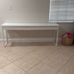 White Metal And Glass 2 Drawer Desk