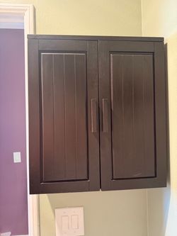 Dark Brown Wood Wall Cabinet Two Doors