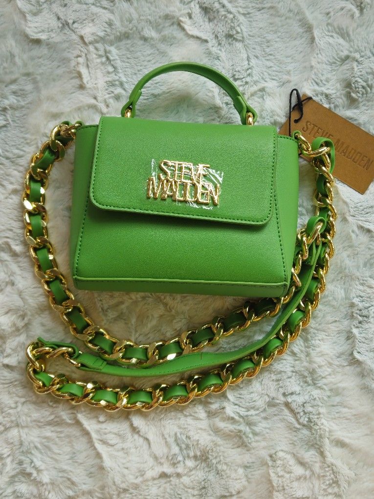 Steve Madden Green Crossbody Purse Bag Green with Golden Chain