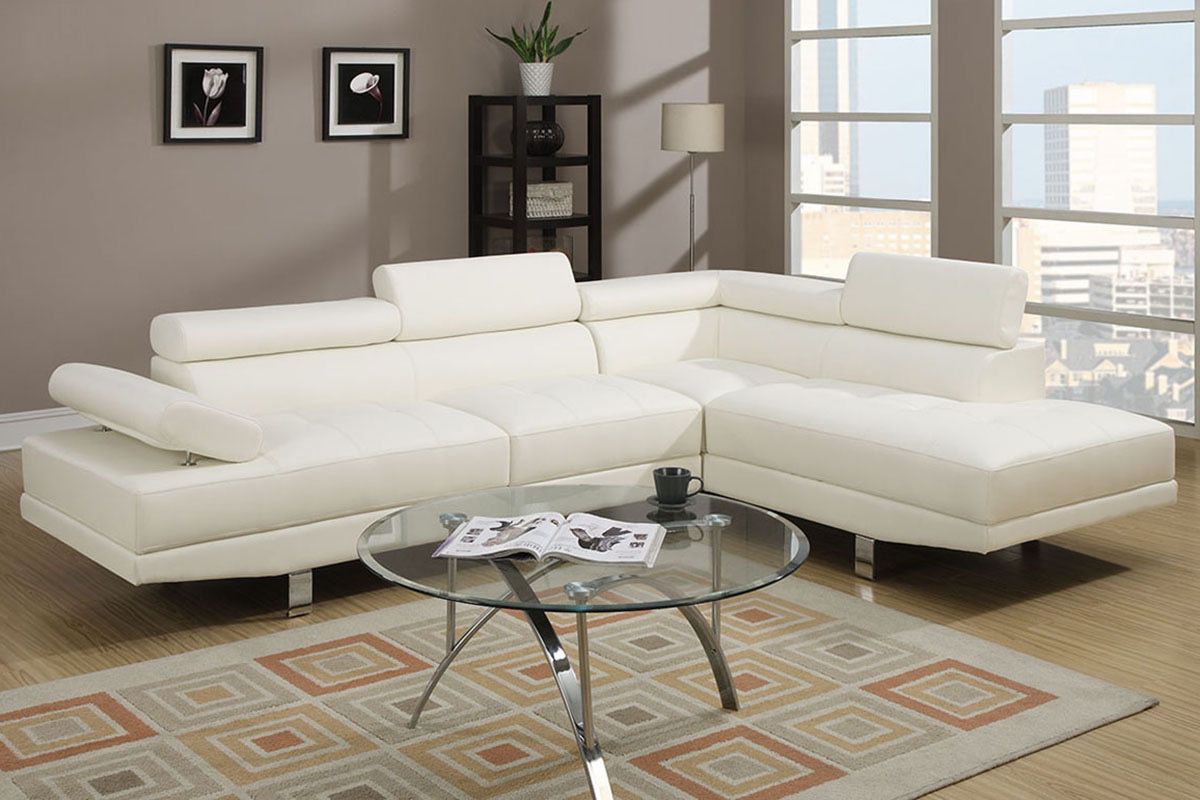 White Faux Leather Sectional Sofa 