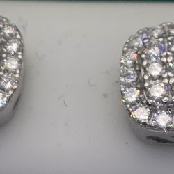 Moissanite Cushion Halo Cluster Stud Earrings in White Gold Unisex Screw Back 