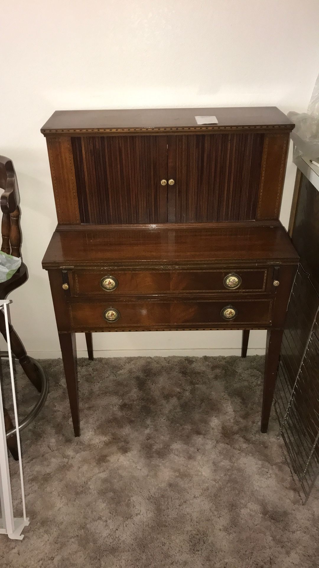 Ladies Federal Style Inlaid Mahogany Tambour Writing Desk