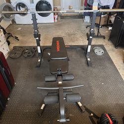 Olympic Workout Bench with Independent Squat Rack and Preacher Pad