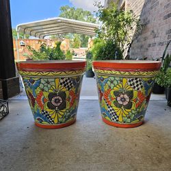 Talavera Orange Vase Clay Pots, Planters,Plants, Pottery. $65 each