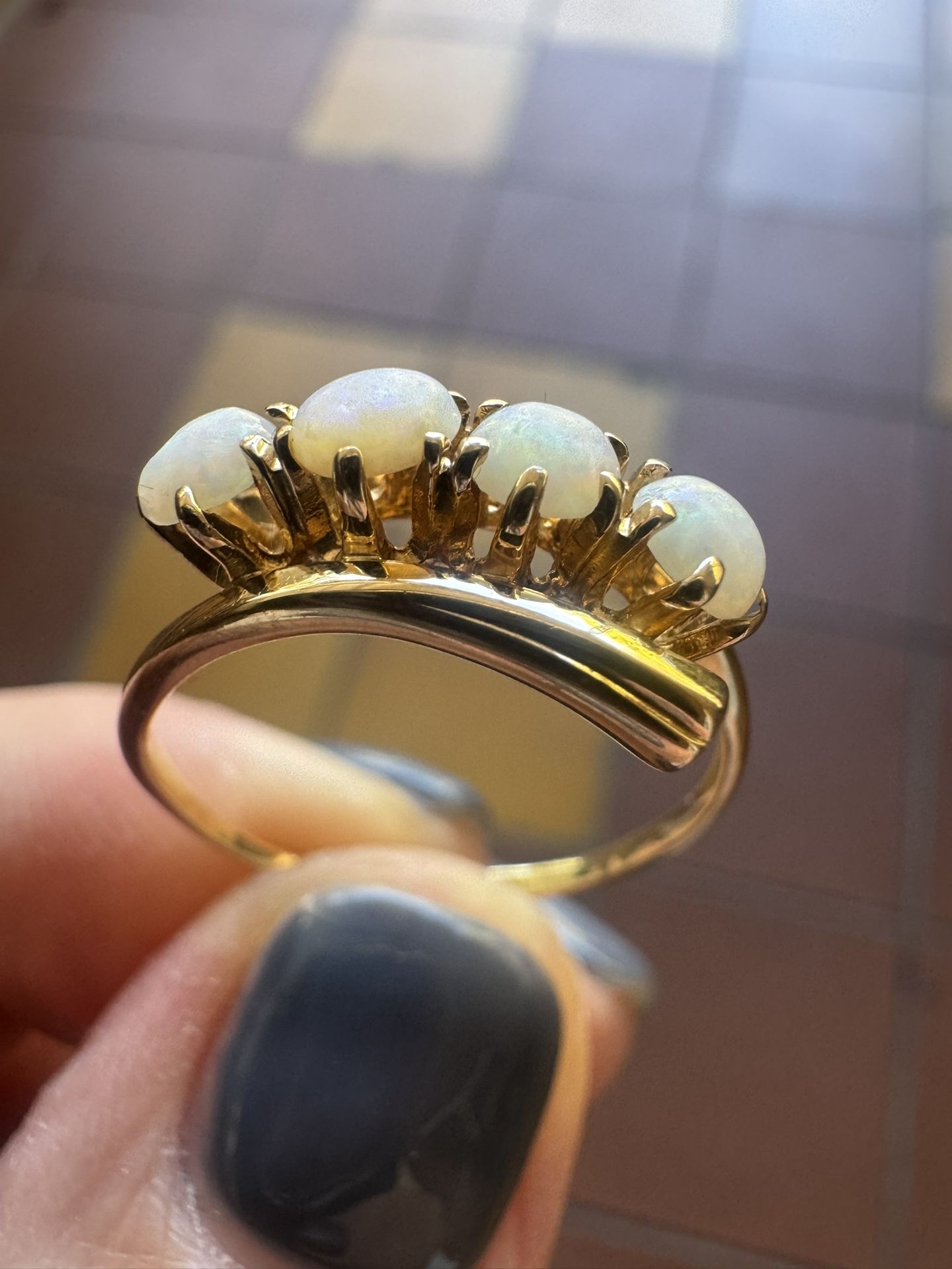 14K Solid Gold 585 Natural Australian Opal Ring β Size 9.5