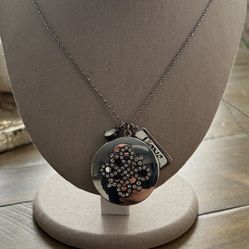 Long Silver Medallion Charm Necklace 