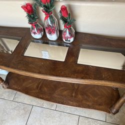 Solid Wood Entry Table With Glass Inserts