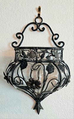 Vintage Caged Glass Wall Pocket 15"Tall
