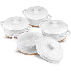 White Farmhouse Style 12 Oz Ramekins with Lids, Mini Casserole Dish with Lid Oven Safe