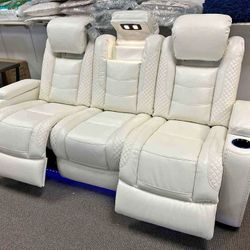 BRAND NEW🫒$10 Down Payment Finance & Delivery Available 🫒Party Time Led Power White Reclining  Sofa