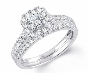 💍 1 CT Diamond Bridal Wedding Ring Set – White Gold