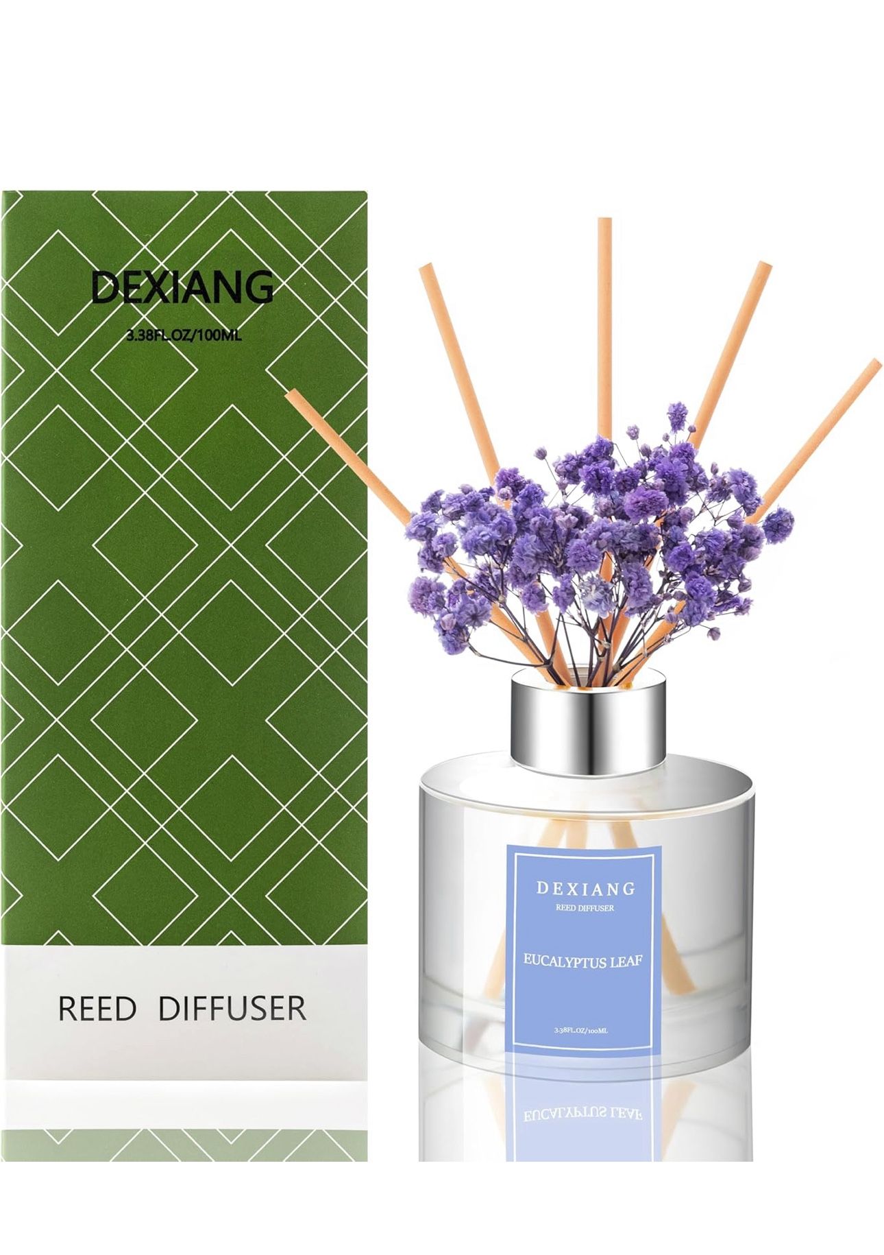 Elegant Eucalyptus Reed Diffuser Set - 3.38 fl oz (100ml) Essential Oil with 6 Reed Sticks | Home & Bathroom Decor