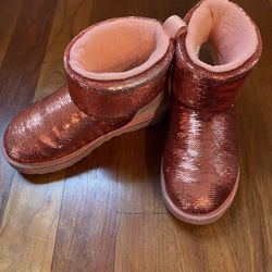 UGG Classic Mini Mirror Ball Sequins Shimmer Red Boots Women Size 6