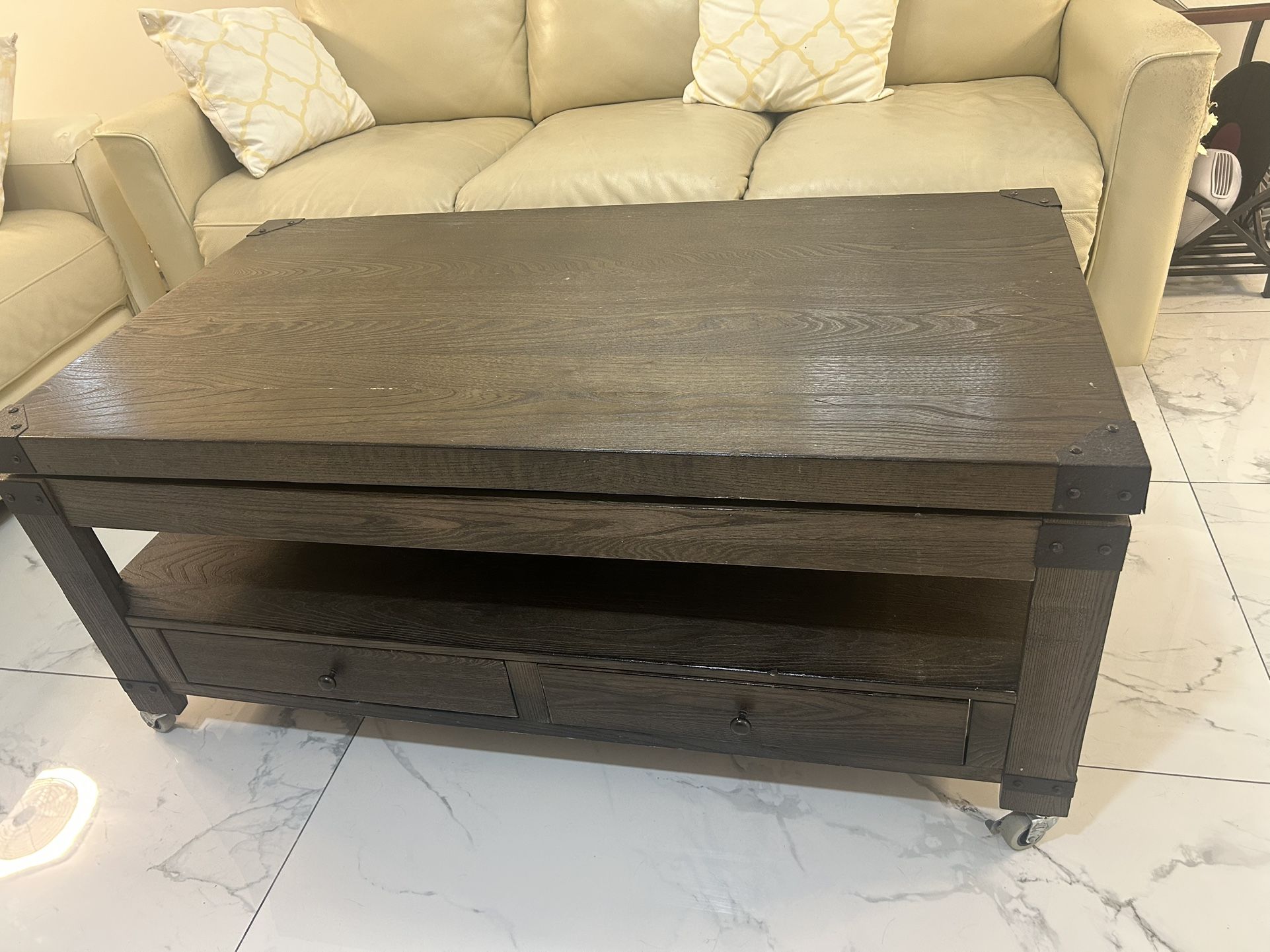 Lift Up Coffee Table With 2 Drawers And Wheels