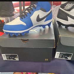 Jordan 1 Mid Football 🏈 Cleats New Size 13 Blue Color Only 125$