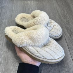 UGG AUSTRALIA 1865 Women's COZY KNIT Cream SLIP-ON Shearling Lined SLIPPERS Sz 8