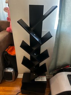 7 Tier Bookshelf with Drawer, Tree Bookshelf, Small Bookshelves with Storage Rack for CDs/Movies/Books, Standing Book Shelf, Tall Narrow Bookcase