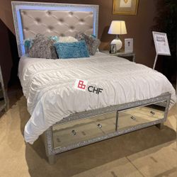 LED light Queen /California king or king mirrored bed Frame (mattress sell seperately )