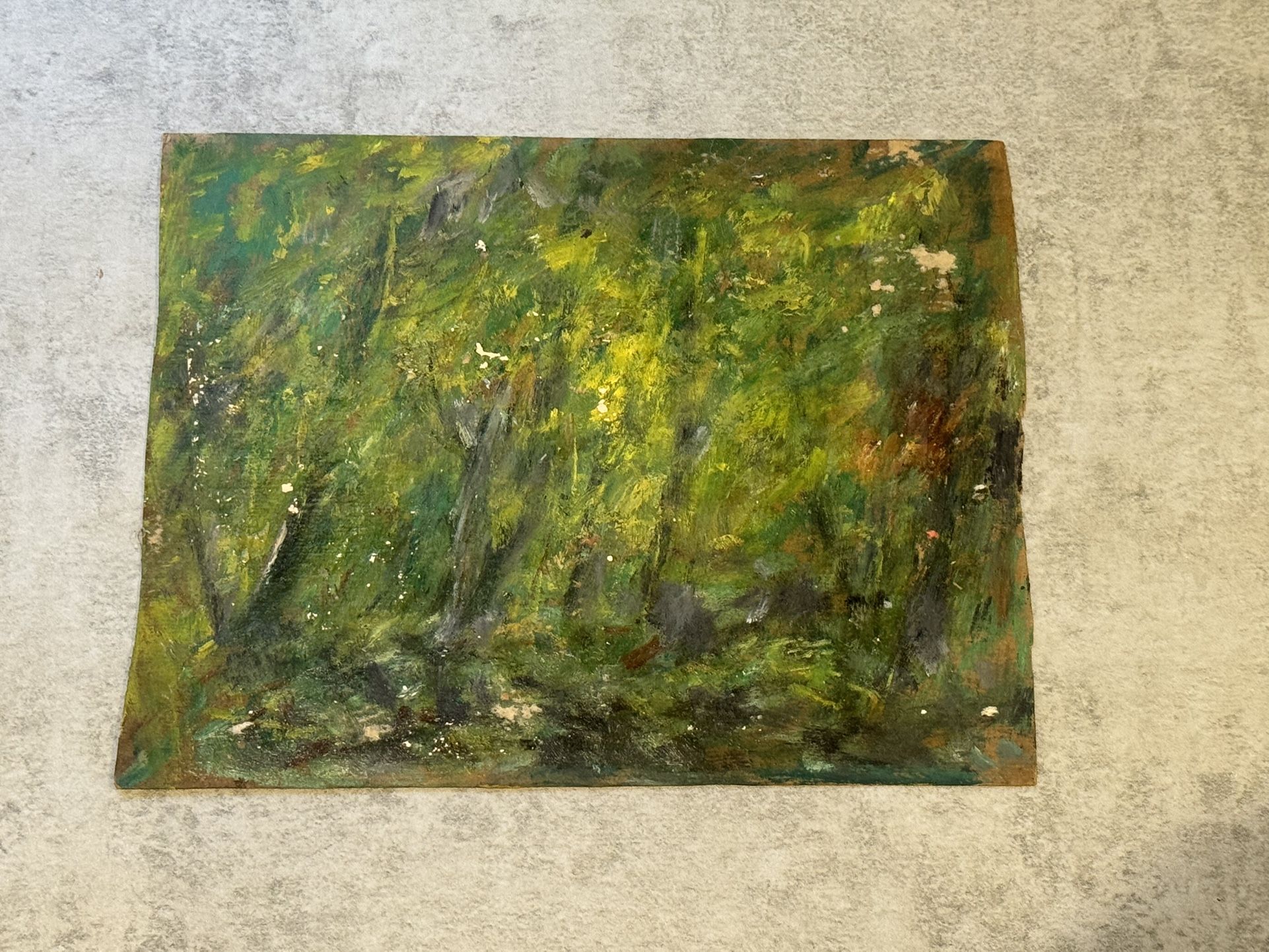 Listed LOUISE KAMP (1(contact info removed)) Vivid c1940s Lush Forest Landscape Oil Painting