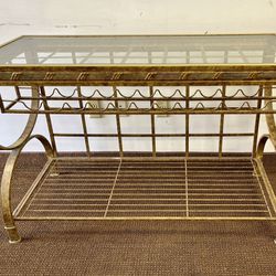 Metal Glass Top Wine Rack Console Table 