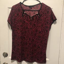 Adrienne Vittadini Floral Top Woman's Size Large short Sleeve Red Shirt