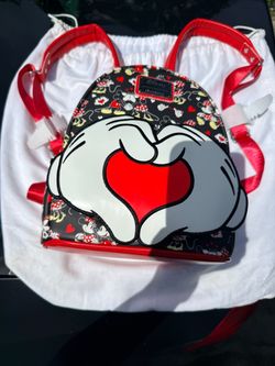 Disney Loungefly Mickey and Minnie Heart Hands Mini Backpack