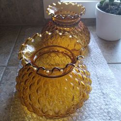 VINTAGE AMBER HOBNAIL LAMP GLOBES