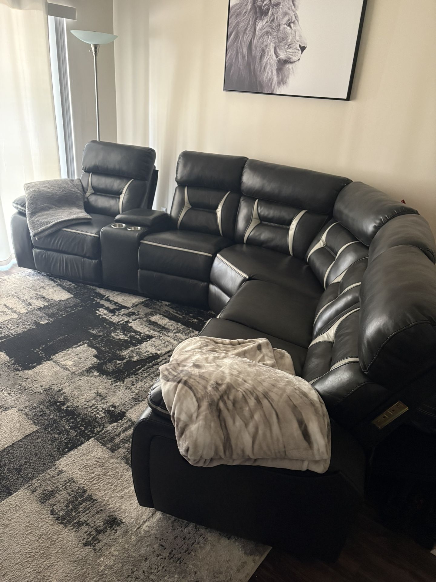 Black Leather Reclining Sectional Couch