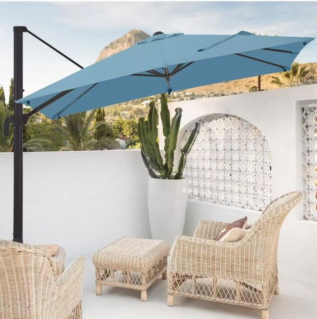 VINEY Sequoia 9x9FT Square Cantilever Patio Umbrellas Offset Outdoor Umbrella w/Fade & UV Resistant Solution-dyed Fabric, Infinite Tilt, 360 Rotation