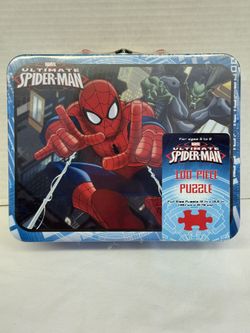 Marvel Ultimate Spider-Man 100 piece puzzle in collectible metal Lunchbox Sealed
