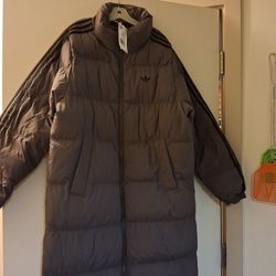Women's Adidas Adicolor Synthetic Long Fill Puffer Coat Size X Small Gray Brand New 