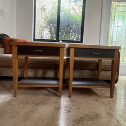 Pair of Italian Leather and Brass End Tables