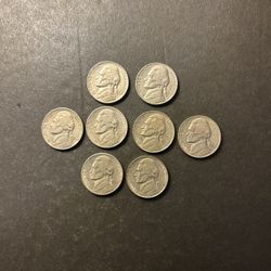 Coins – Jefferson Nickels – 1950P/1955P and 1939S/1947S/1948S/1949S/1951S/1952S – Total 8 coins