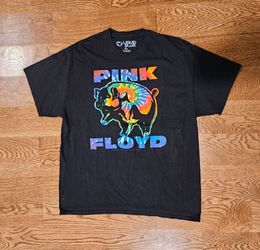Pink Floyd Liquid Blue Psychedelic Pig Black Graphic T-Shirt Men's XL