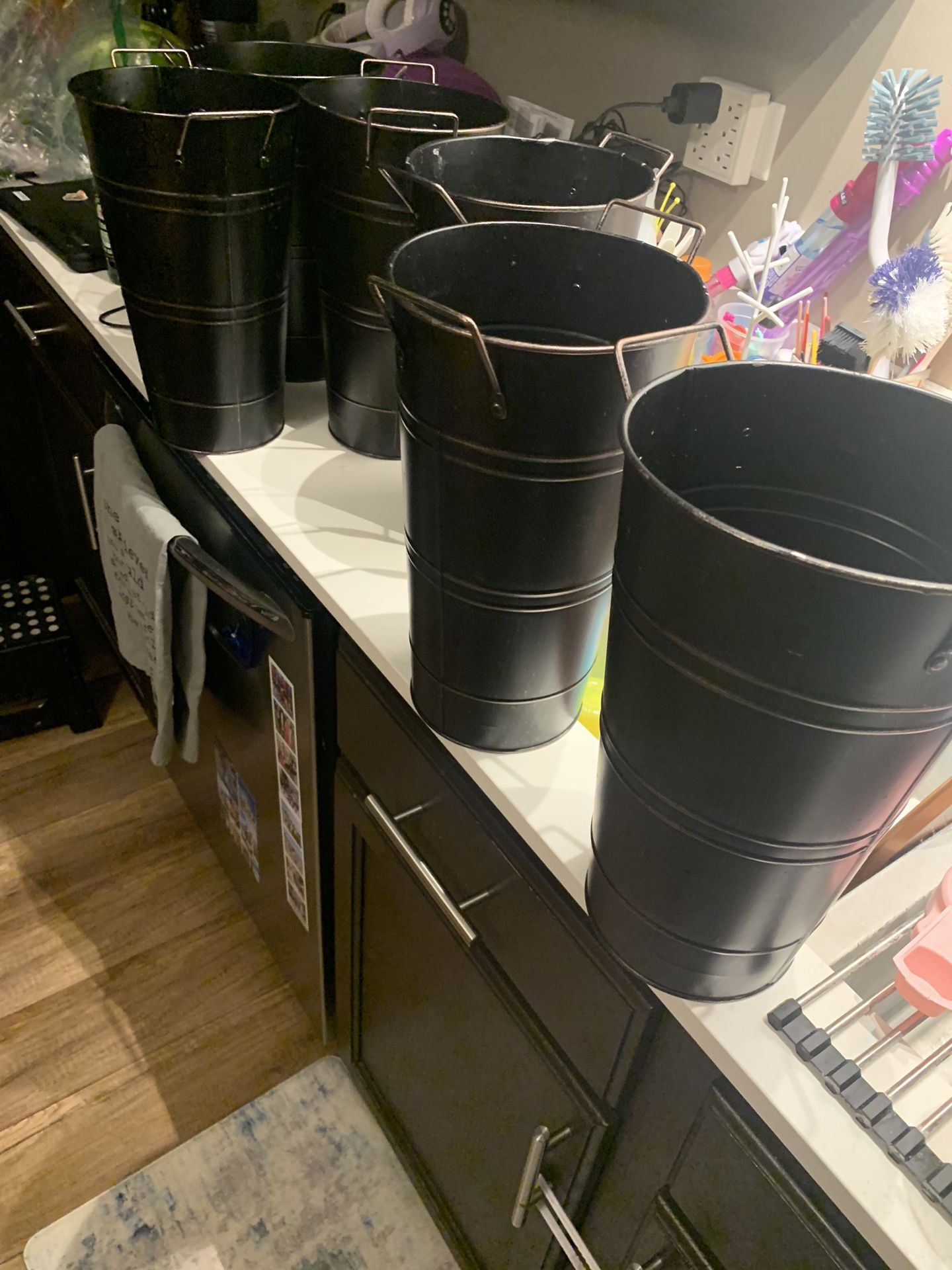 12 Inch Galvanized Metal Vases with Handles - 6 Pcs Farmhouse Decorative Metal Container for Flowers, Rustic Metal Bucket Planters for Wedding Decor (