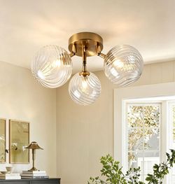 Semi Flush Mount Ceiling Light Gold 3-Light MidCentury Bubble Light Fixture
G9 Bulbs Included! Sputnik Ceiling Light, Swirled Blown Glass, 7.2" Low Pr