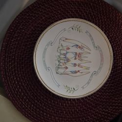 12 Days Of Christmas, China With Matching Red Rattan Charger