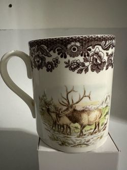 Spode WOODLAND ELK Mule Deer coffee cup mug.