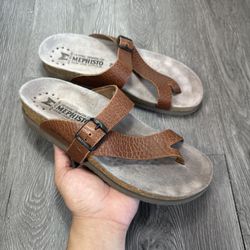 Mephisto Shoes Womens 38 8 Helen Sandals Brown Leather Thong Wedge Slide Comfort