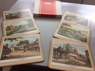 England, Original Pimpernel Six Traditional Hot Plate Cork Backing Table Mats English Villages