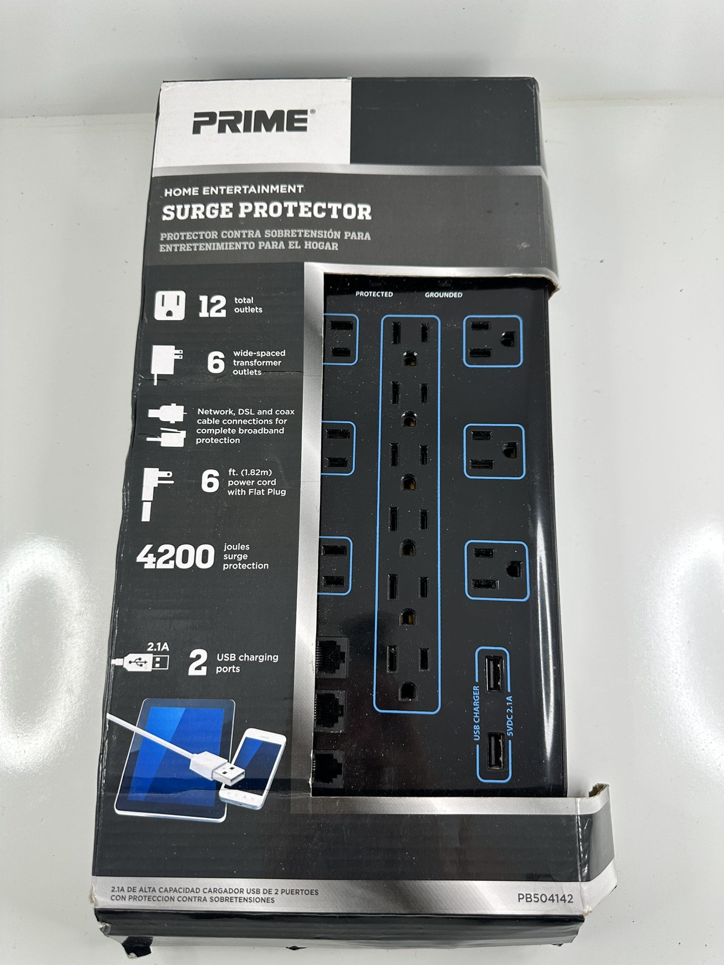 Prime Wire & Cable PB504142 12-Outlet Premium Electronics with 14-3 SJT 6 FT NEW
