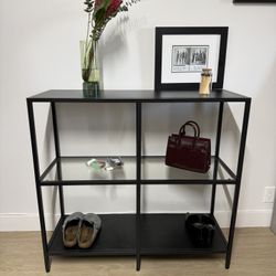 Black 3 level Table Stand Glass Middle Shelf