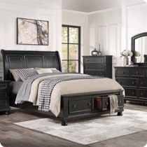 4 PIECE QUEEN KING SIZE BEDROOM SET BED DRESSER MIRROR NIGHTSTAND STORAGE DRAWERS