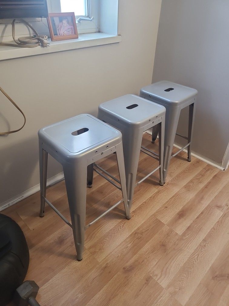 Metal Stools. Three Of Them. 