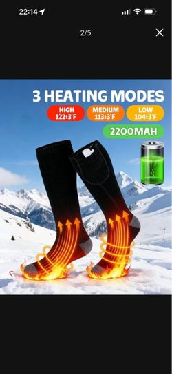 Heated Socks, 5000mAh Rechargeable Electric Socks for Men Women, 3 Heating Settings Washable Heated Sock for Fishing Skiing Hunting Hiking Skating, Ch